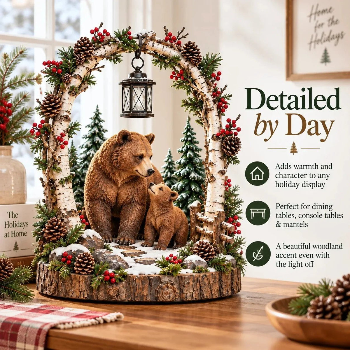 ⏳ Last Day 50% OFF-🐻Woodland Bear Family Lantern – Lighted Christmas Forest Tabletop Decor 🎄