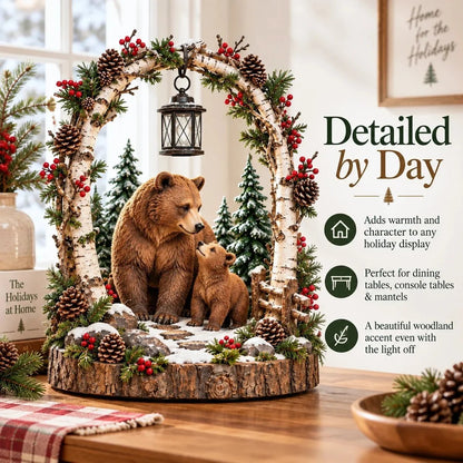 ⏳ Last Day 50% OFF-🐻Woodland Bear Family Lantern – Lighted Christmas Forest Tabletop Decor 🎄