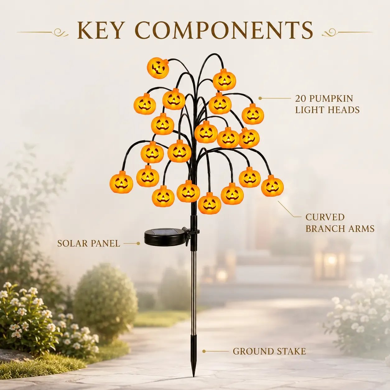 🎃Halloween Solar Pumpkin Spider Stake Lights, Auto On Off Waterproof Outdoor Pathway Lights for Yard Lawn Garden Decor
