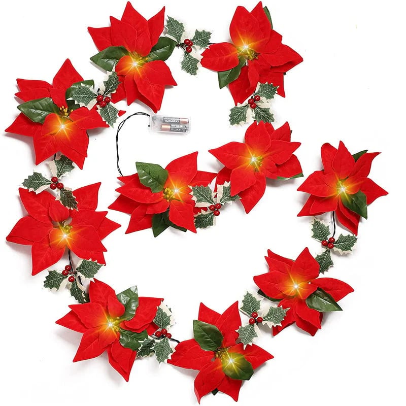 🎉🎁 49% OFF Christmas Gift Decor – Poinsettia LED Garland String Lights
