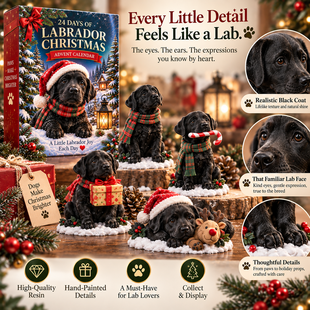 💥LAST DAY 50% OFF-🐶3D Black Labrador 24-Day Christmas Countdown Calendar