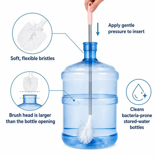 🧴 Extra Long Water Tank Cleaning Brush – Flexible Bristles for 5-Gallon Jugs, Deep Clean Narrow Openings & Wide Containers