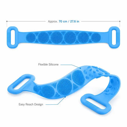 🚿 2-in-1 Silicone Back Scrubber – Double-Sided Exfoliating Brush with Soft Bristles & Mesh Sponge, Long Strap for Deep Body Cleansing, At-Home Self-Care🎁Buy 1 Get 1 Free