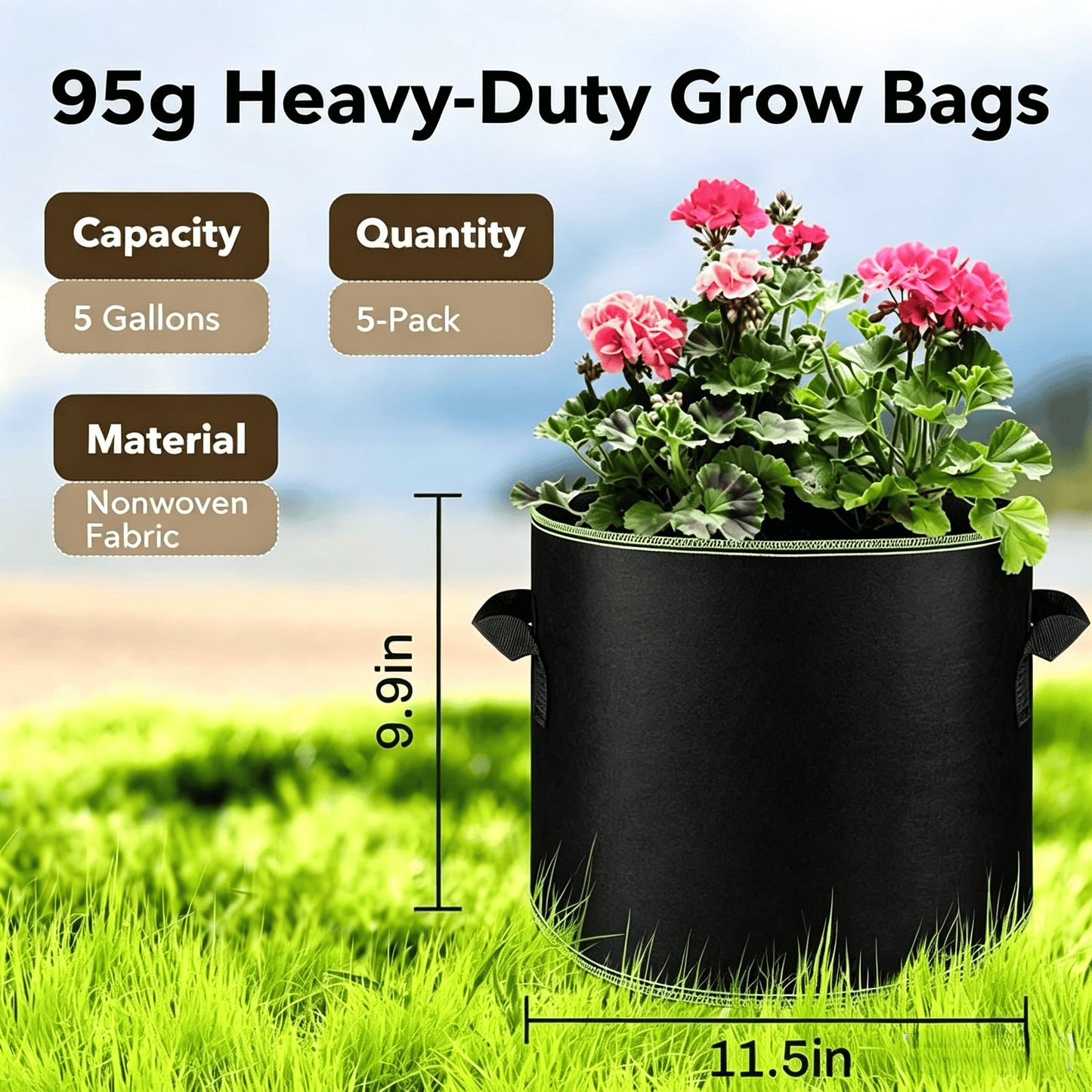 🌱🪴 Heavy-Duty Grow Bags | Aeration Fabric Pots with Handles for Vegetables, Flowers & Fruits