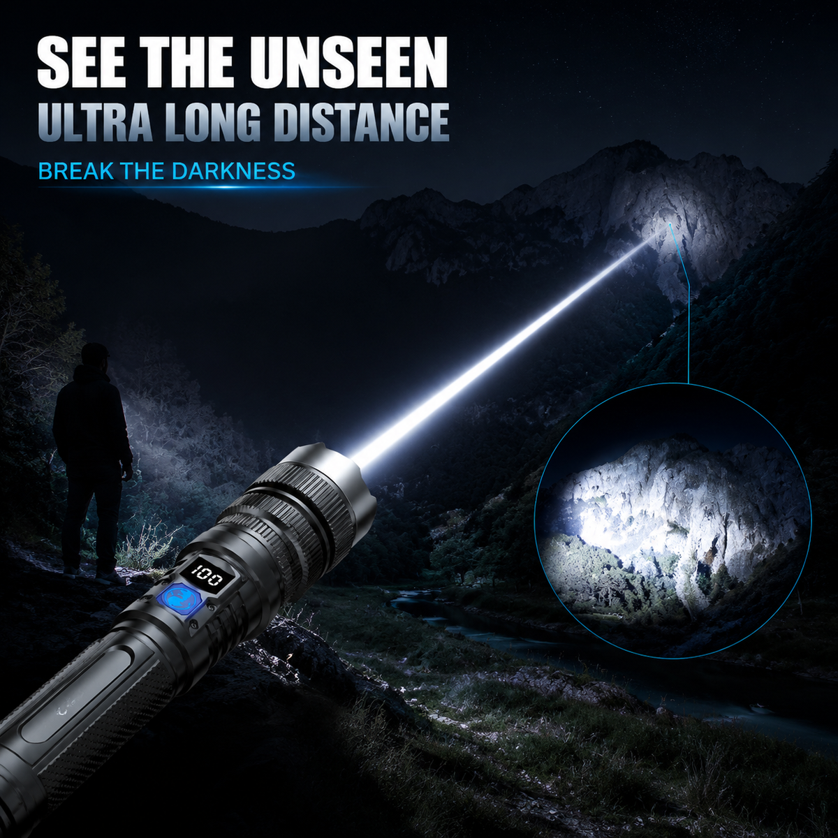 🔥HOT SALE 50% OFF💎 High-power flashlight: features an aluminum alloy heat-dissipating head and a telescopic zoom design for powerful, concentrated light; also functions as a power bank and includes a digital battery level display.