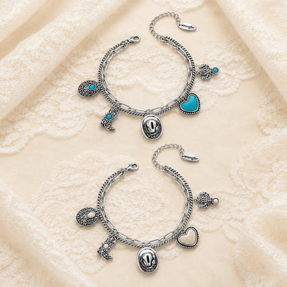 🏇🤠Western Cowgirl Charm Bracelet – Boot, Hat, Cactus & Heart Charms🌵