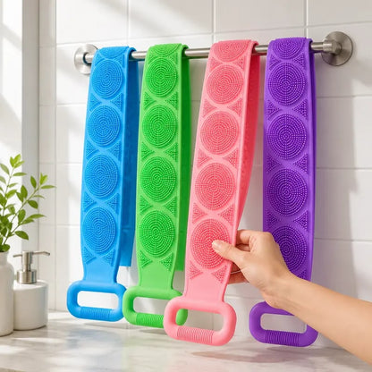 🚿 2-in-1 Silicone Back Scrubber – Double-Sided Exfoliating Brush with Soft Bristles & Mesh Sponge, Long Strap for Deep Body Cleansing, At-Home Self-Care🎁Buy 1 Get 1 Free