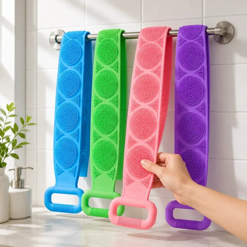 🚿 2-in-1 Silicone Back Scrubber – Double-Sided Exfoliating Brush with Soft Bristles & Mesh Sponge, Long Strap for Deep Body Cleansing, At-Home Self-Care🎁Buy 1 Get 1 Free