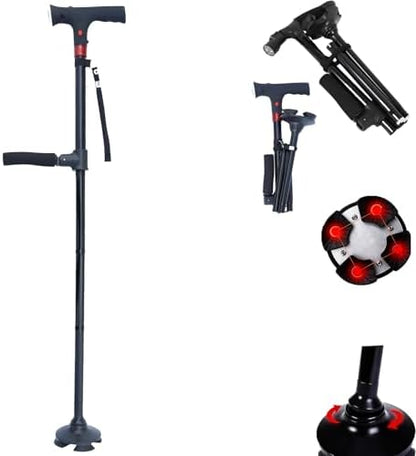 2026 New Smart Walking Cane, Upgrade Smart Walking Canes for Men Women with Alarm, with Light, Foldable Dual Handles, Adjustable Canes for Elderly