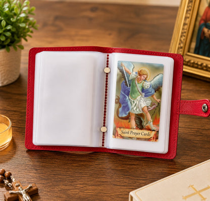 ✝️ Genuine Leather Prayer Card Holder – Pocket Holy Card Organizer with Snap Closure 🙏✨