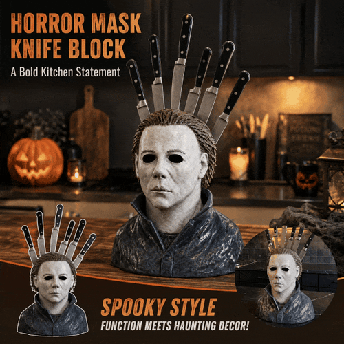 🎃 Halloween Flash Sale 50% OFF – Horror Mask Knife Block for Kitchen Decor
