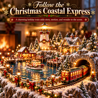 🔥 LAST DAY 49% OFF-🎄Christmas Lighthouse Harbor Village – Light-Up Winter Wonderland
