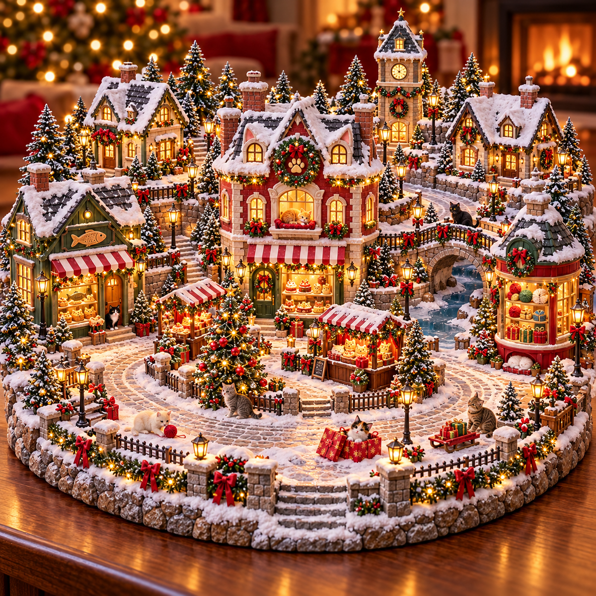 🔥 Last Day 50% OFF-🐱Glowing Christmas Cat Town 🎄 — A festive scene for cat lovers 🐈✨