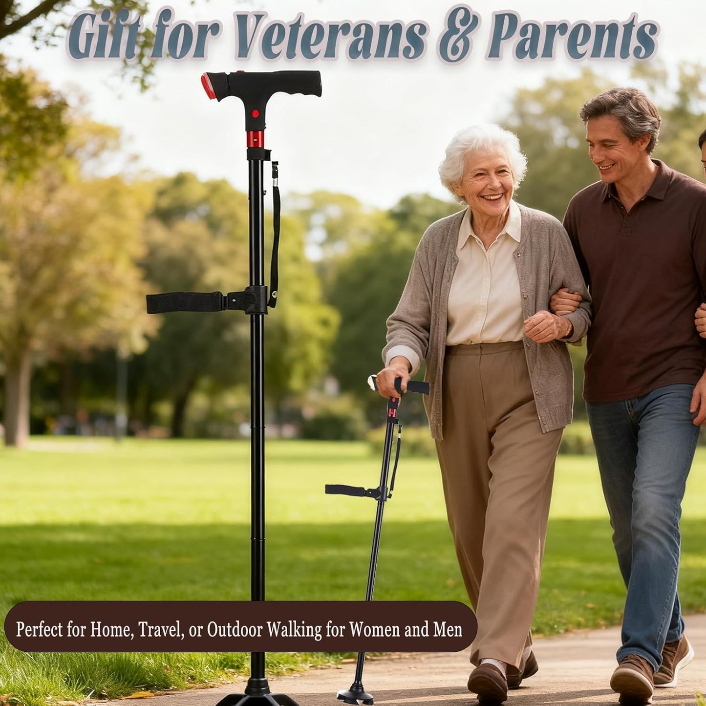 2026 New Smart Walking Cane, Upgrade Smart Walking Canes for Men Women with Alarm, with Light, Foldable Dual Handles, Adjustable Canes for Elderly