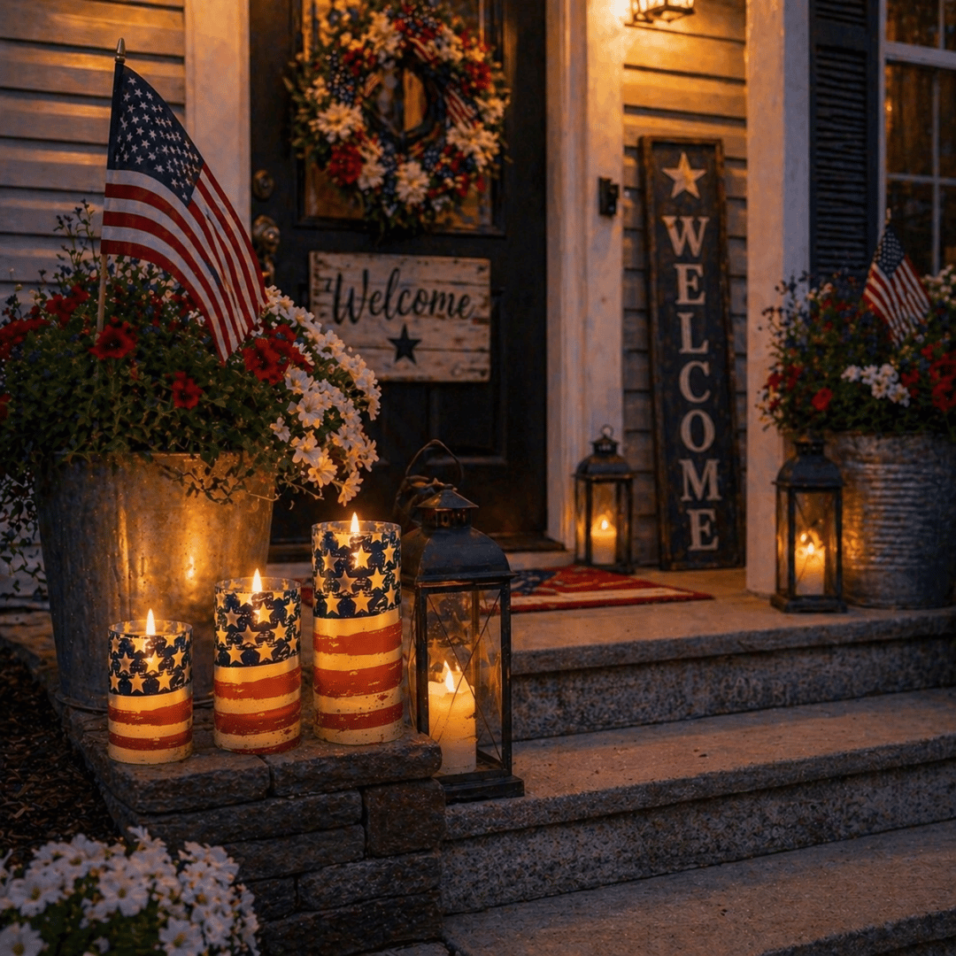 Patriotic LED Flameless Candles 3 Pack with Remote Timer 4th of July