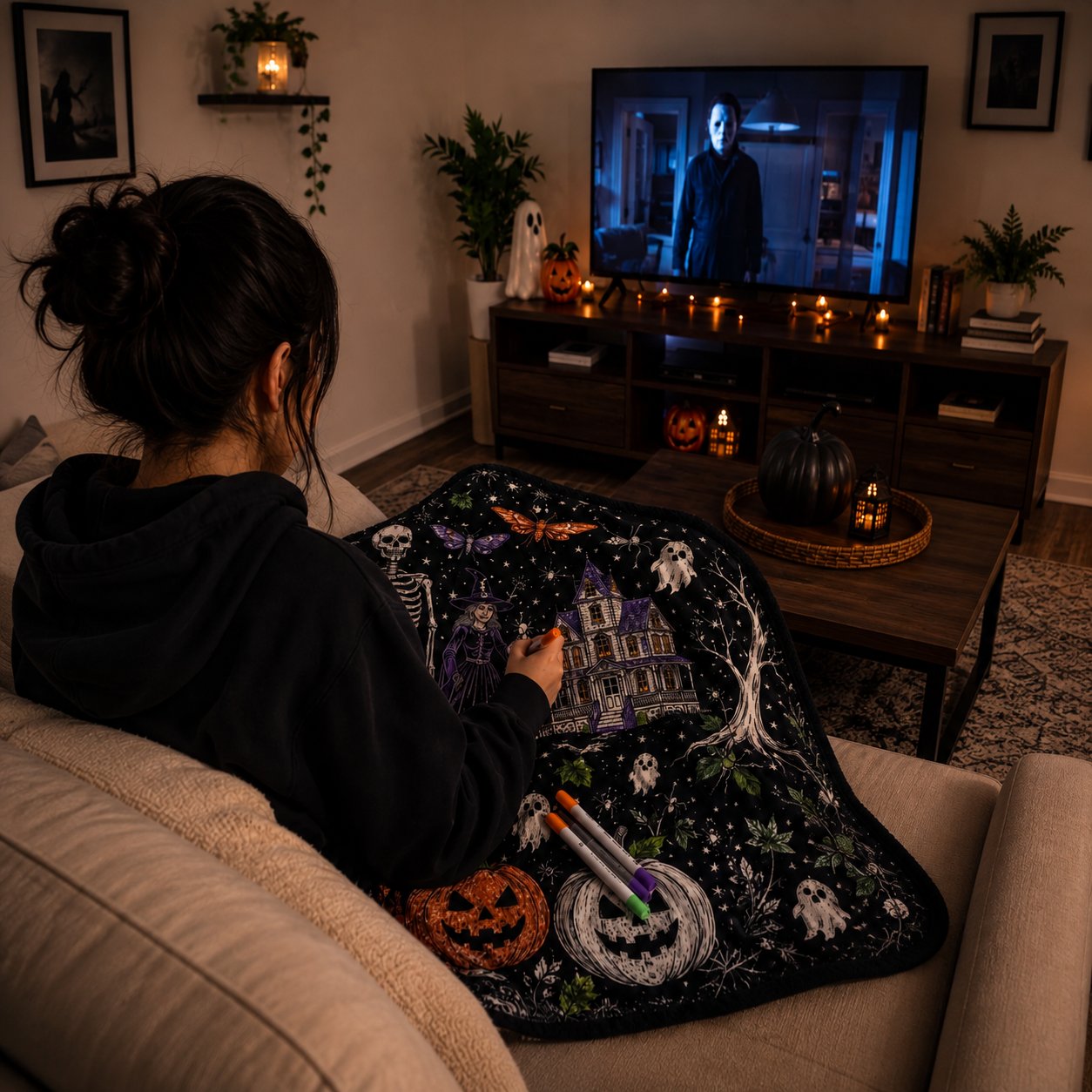 Trick Or Trace Halloween Coloring Blanket 🎃👻