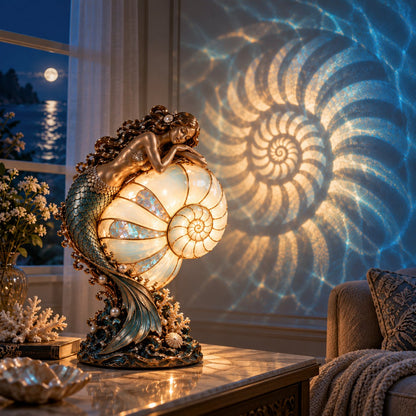 ✨🐚 Moon Tide Mermaid Nautilus Lamp