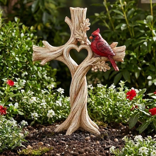 🔥LAST DAY 49% OFF -🐦Cardinal Heart Tree Cross – Hand-Carved Solid Wood Decor