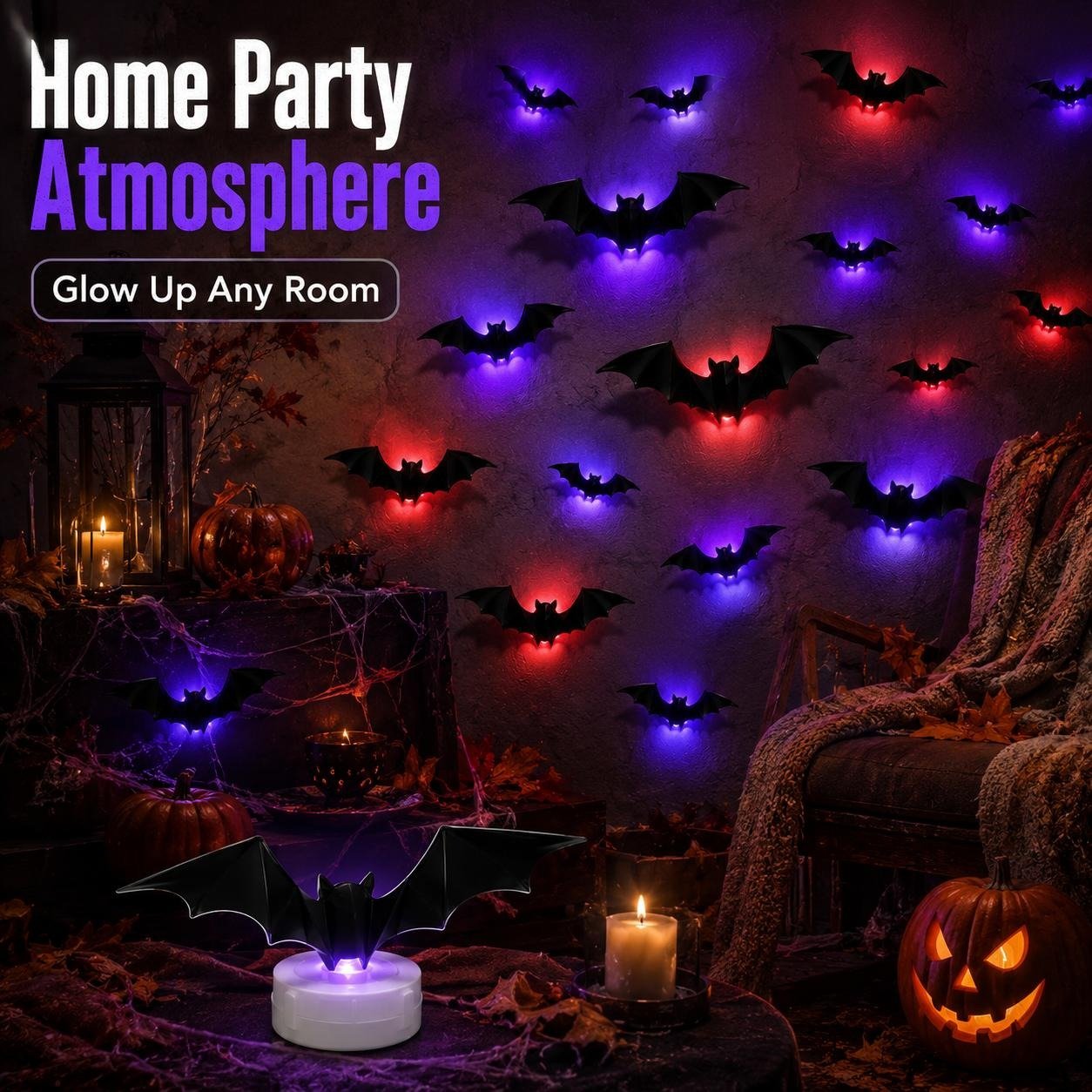 🎃Halloween Pre-sale🎃3D Bat Light Design LED Decorations 12pcs/24pcs Set