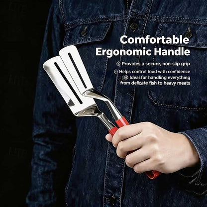 🔥3-in-1 Stainless Steel Kitchen Tongs, BBQ Grill Tongs with Flipper & Turner
