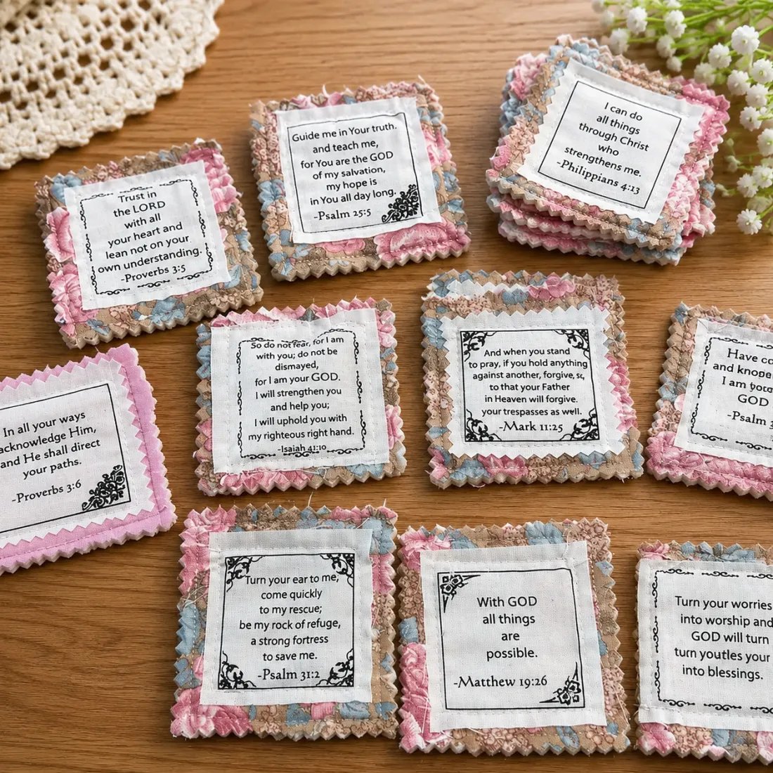 Pocket Prayers Fabric Panel – Create Meaningful Scripture Keepsakes With Bible Verse Fabric Squares 🙏✨