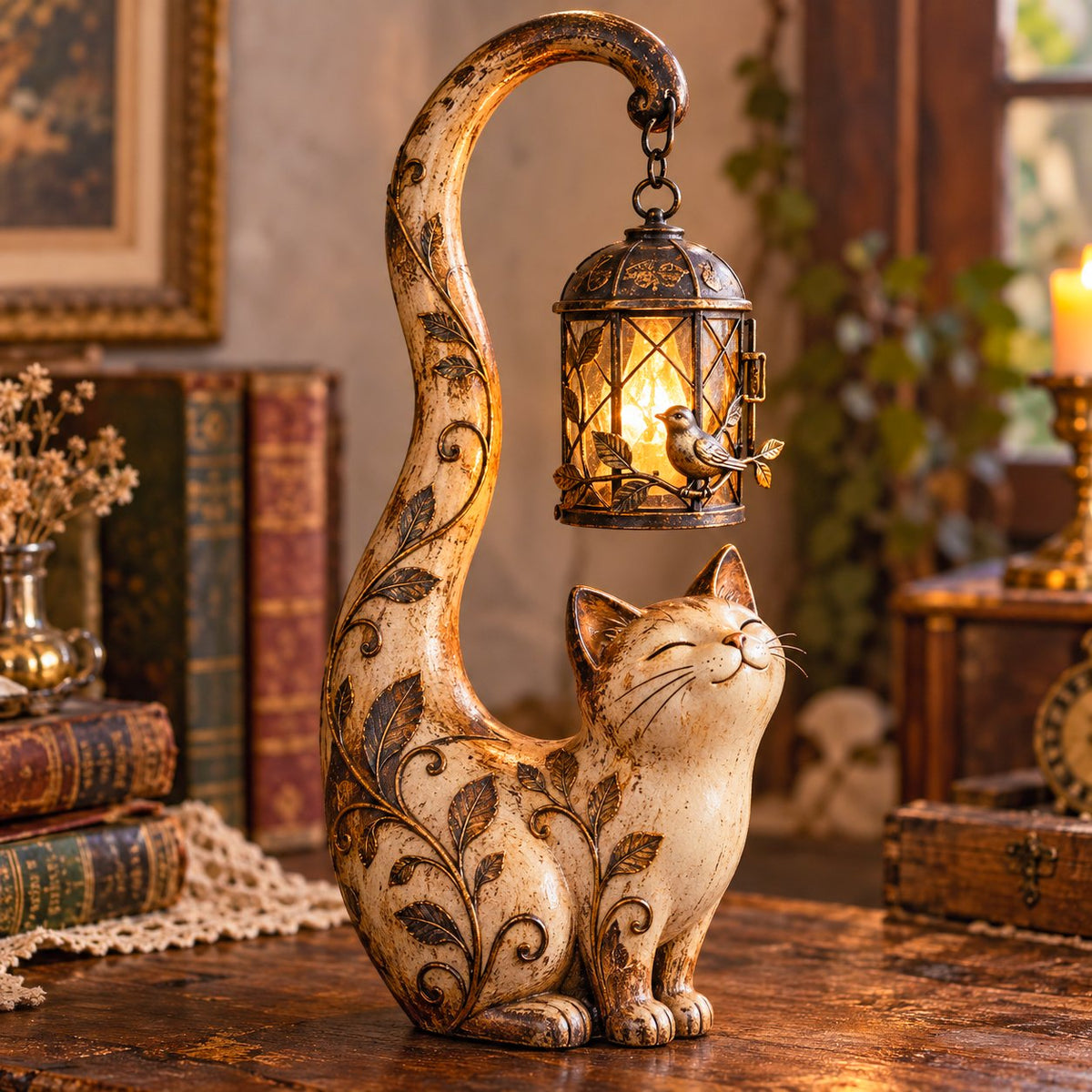 🔥LAST DAY 50% OFF - 🐈‍⬛Vintage Cat Lantern Sculpture Lamp