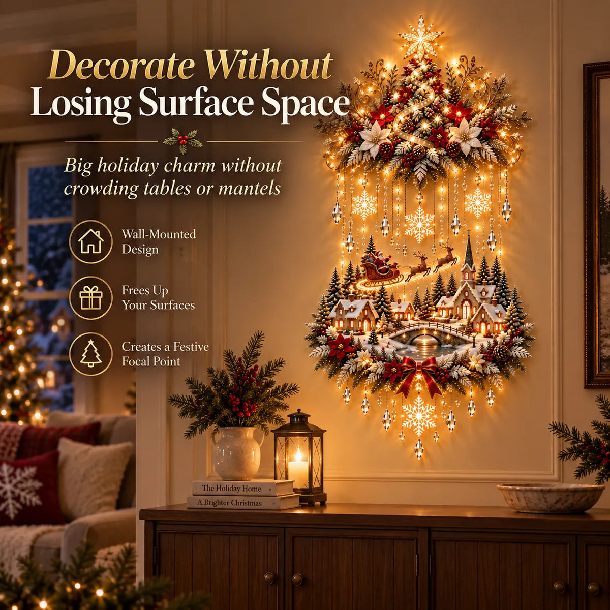 ⏰ LAST DAY 49% OFF - 🎄 Illuminated Christmas Tree & Village Wall Hanging