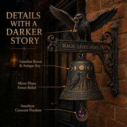 🐦‍⬛🔔 Enchanted Raven Bell – Gothic “Magic Lives Here” Door Decor