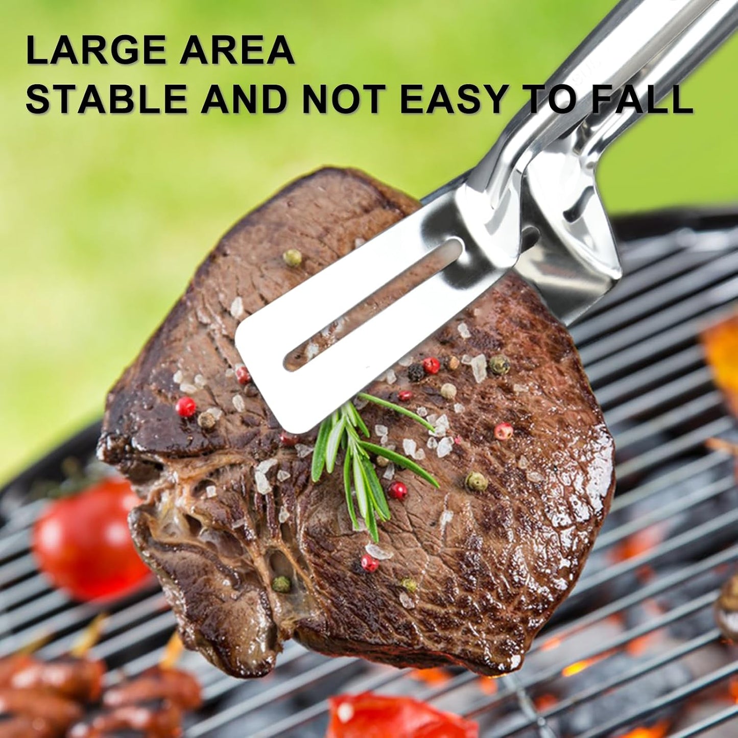 🔥3-in-1 Stainless Steel Kitchen Tongs, BBQ Grill Tongs with Flipper & Turner