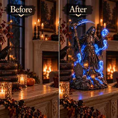 💀 LAST DAY 49% OFF🔥Blue-Light Scythe-Wielding Grim Reaper Skull Statue Lamp