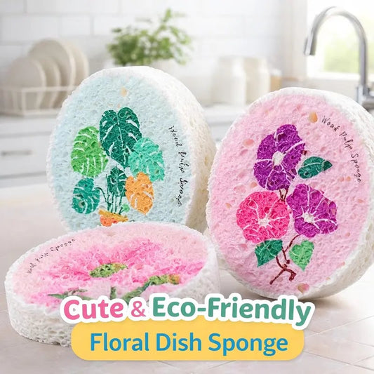 Natural Wood Pulp Floral Dish Sponge 🌱 | Eco-Friendly Kitchen Cleaning Essential 🧽