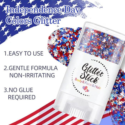 3-in-1 Patriotic Glow😍✨Red, White & Blue Glitter Body Stick