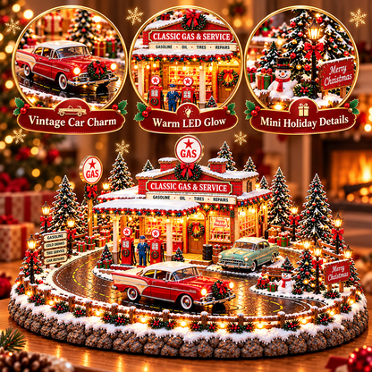 🔥Last Day 49% OFF🔥🚗🎄 Christmas Classic Gas Station Village™ – Lighted Vintage American Gas Station with Classic Cars