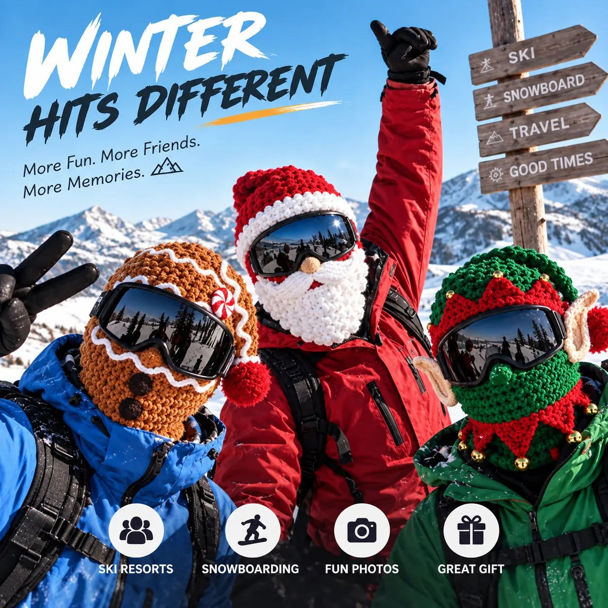 🎄 3D Christmas Knit Ski Mask | 3 Festive Character Styles for Winter Fun ❄️