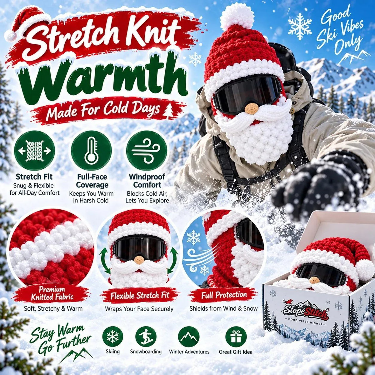 🎄 3D Christmas Knit Ski Mask | 3 Festive Character Styles for Winter Fun ❄️