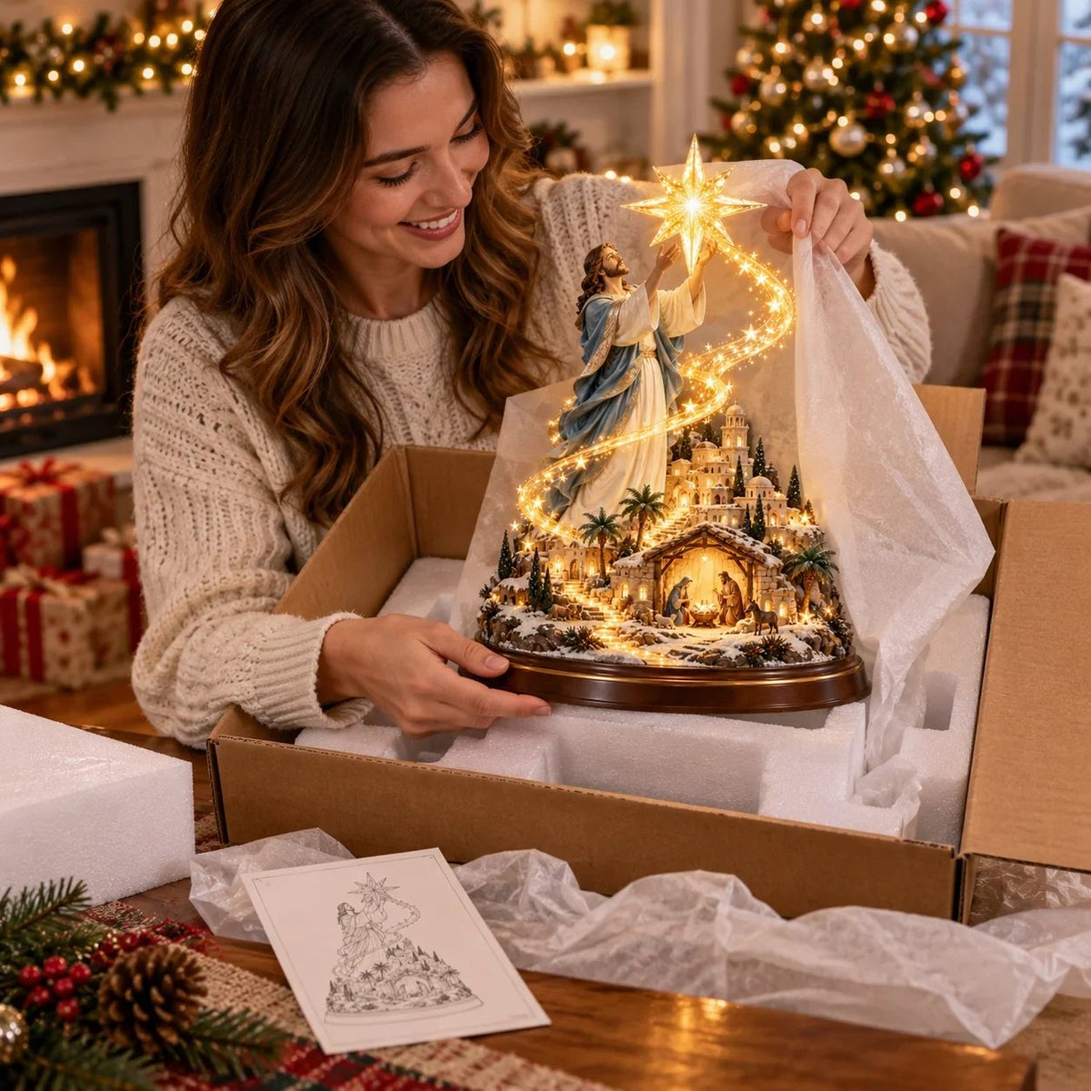 ✨ Last Day – 49% OFF⭐✨ Bethlehem Star of Hope™ — Nativity scene featuring Jesus holding a guiding star (illuminated)