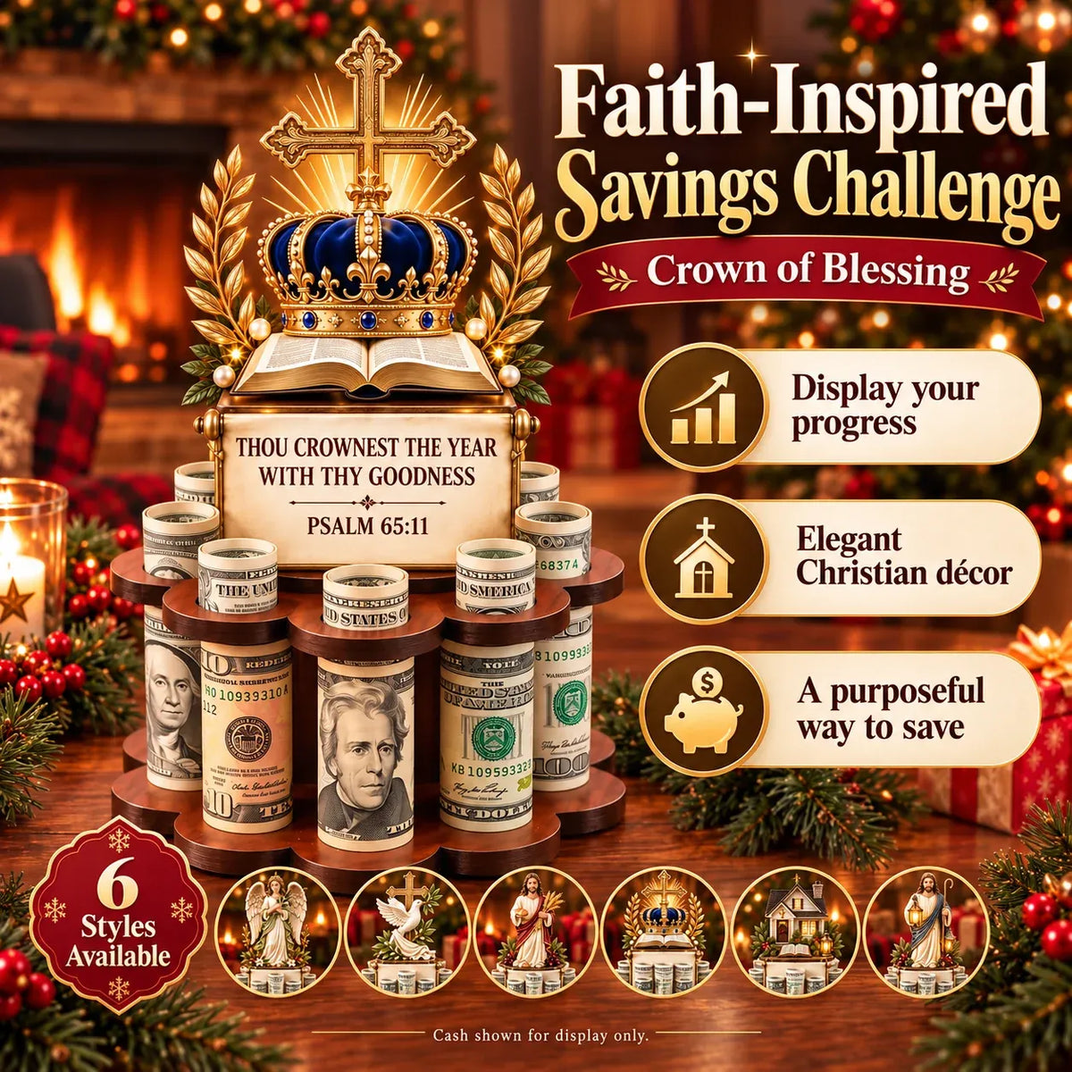 ⏳ Last Day 50% OFF-🙏 Bible Verse Savings Challenge Stand – Christian Cash Organizer & Faith-Inspired Gift