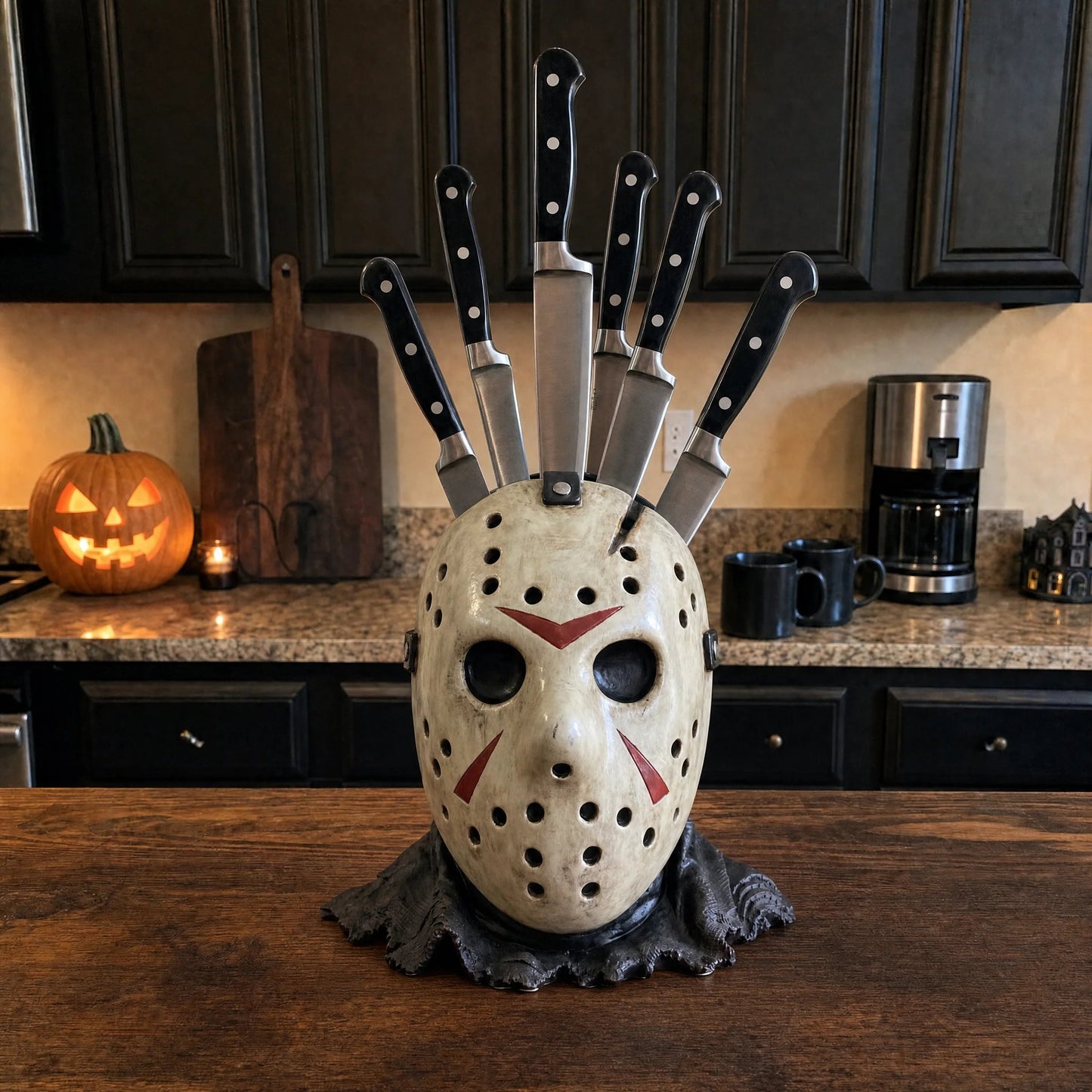 🎃 Halloween Flash Sale 50% OFF – Horror Mask Knife Block for Kitchen Decor
