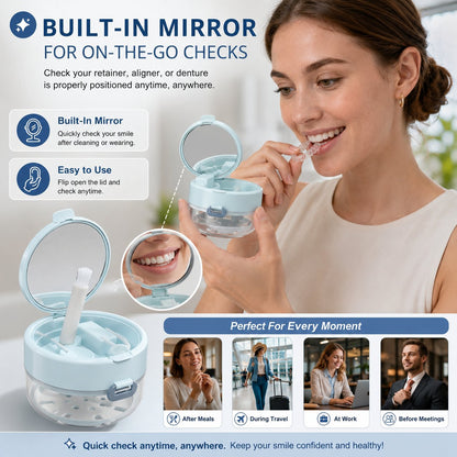 🦷✨3-in-1 Retainer & Denture Cleaning Case- Clean, Soak & Store Your Dental Appliances In One Compact Case