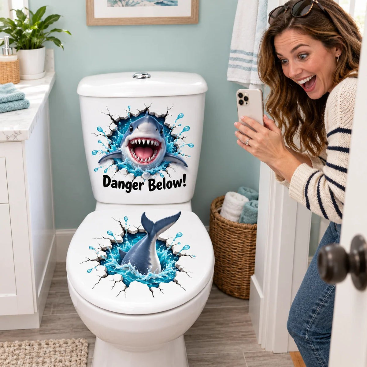 😂 "Bathroom Buddy" — Removable, Fun 3D Toilet Decals | Create Quirky Bathroom Decor or the Perfect Prank Gift 🦝