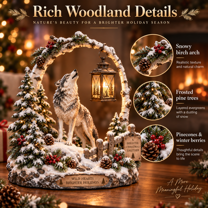 🐺❄️ Howling Wolf Wooden Lantern | Winter Woodland Light-Up Decoration