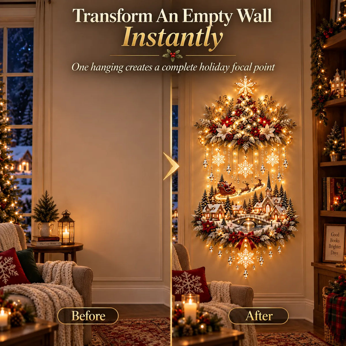 ⏰ LAST DAY 49% OFF - 🎄 Illuminated Christmas Tree & Village Wall Hanging