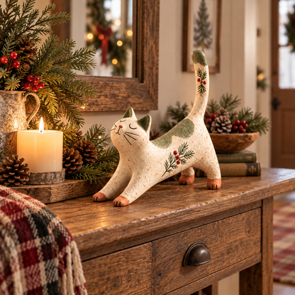 🐈🎄 Woodland Christmas Cat Figurine--a cosy little woodland friend for your holiday home