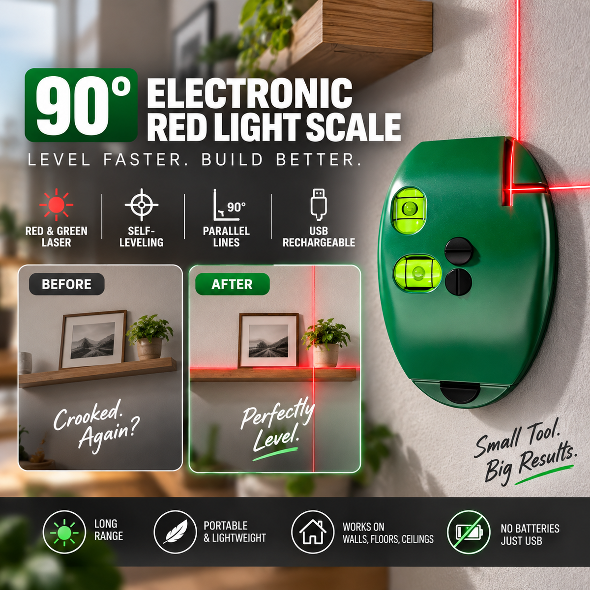 🔧90° Laser Square – Dual-Line Layout Guide for Tiling & DIY