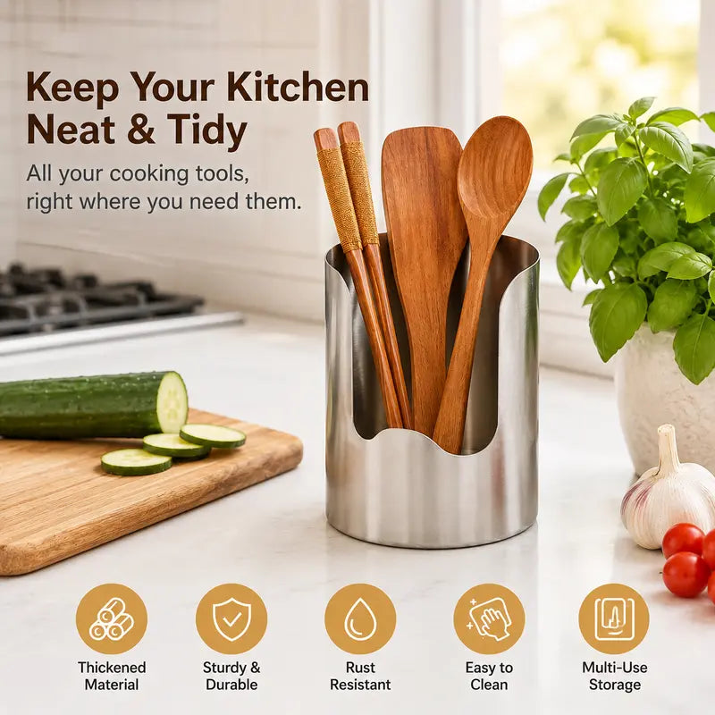 🍳Thickened Stainless Steel Utensil Organizer – Rust Resistant & Easy Clean