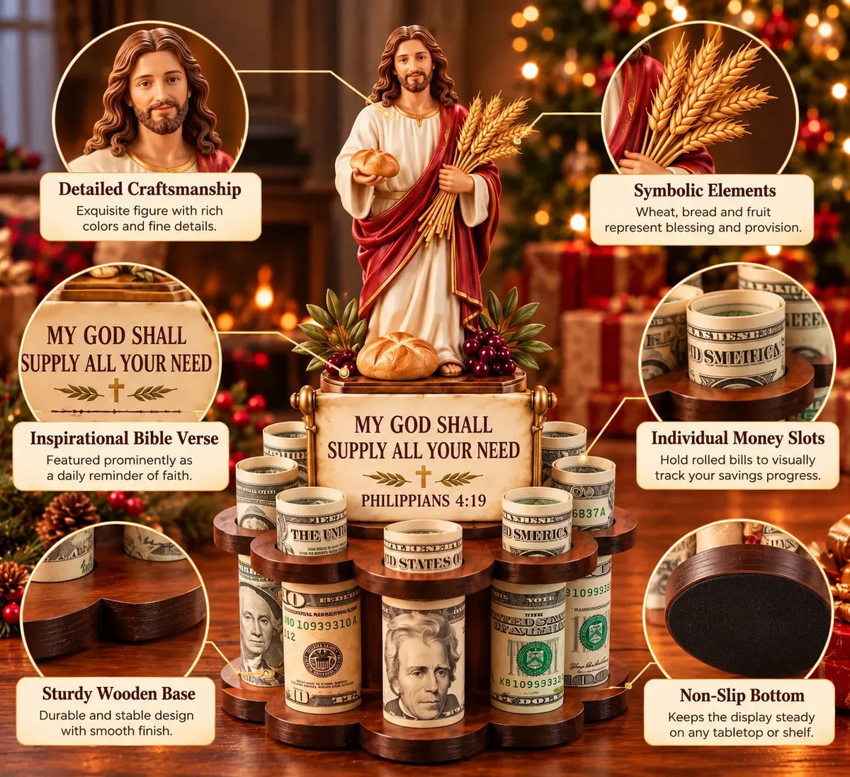 ⏳ Last Day 50% OFF-🙏 Bible Verse Savings Challenge Stand – Christian Cash Organizer & Faith-Inspired Gift