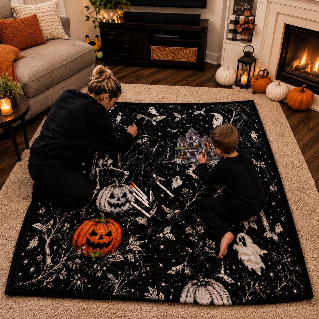 Trick Or Trace Halloween Coloring Blanket 🎃👻