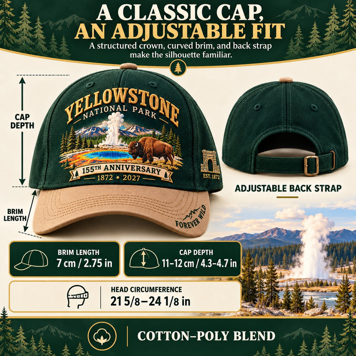 ⏳ Last Day 49% OFF – 🦬Yellowstone National Park 155th Anniversary Classic Cap