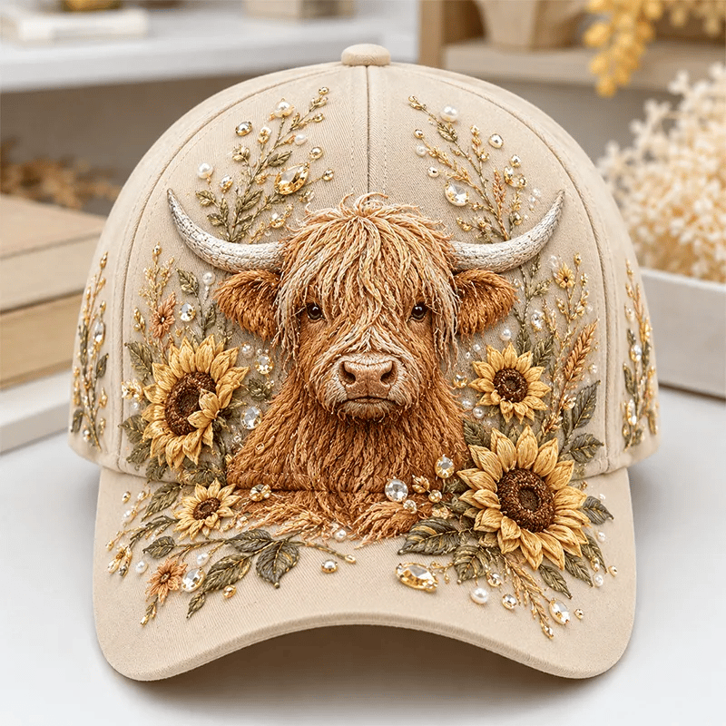 🦬3D Embroidered Highland Cow Baseball Cap – Lightweight, Breathable & Unisex