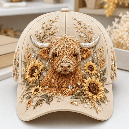 🦬3D Embroidered Highland Cow Baseball Cap – Lightweight, Breathable & Unisex
